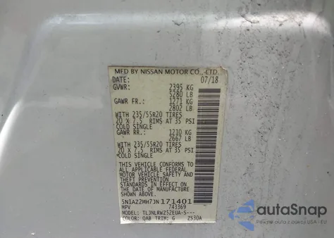 2018 Nissan Murano Sl z USA, uszkodzony, nr VIN 5N1AZ2MH7JN171401